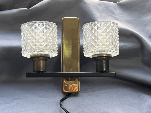 Danish Double Wall Lamp With Crystal Glass Shades