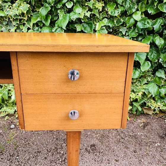 Image 1 of Vintage honey-colored desk with 2 drawers