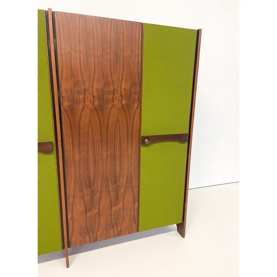 Image 1 of Mid-century Italian cabinet in wood and green fabric, 1960s