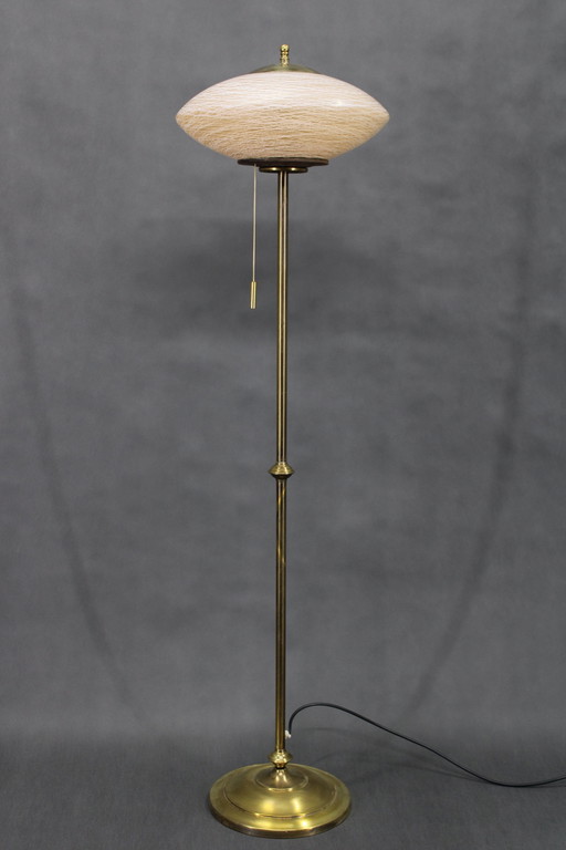 1940S Restored Brass Fl1940S Restored Brass Floor Lamp With  Glass Shadeoor Lamp With  Glass Shade