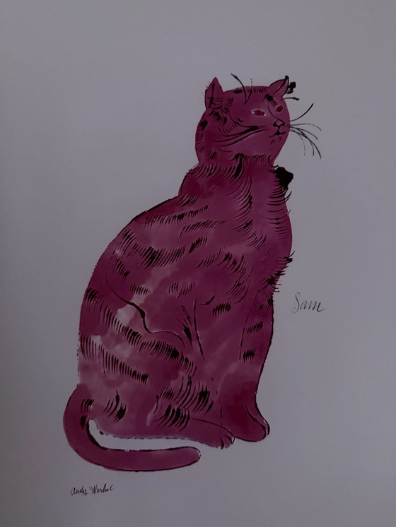 Image 1 of Andy Warhol: "Pink Sam, C.1954." Signed In The Plate.