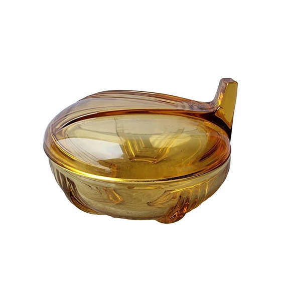 Image 1 of Art Deco Jewelry Bowl Ochre Yellow Pressed Glass Years 50s