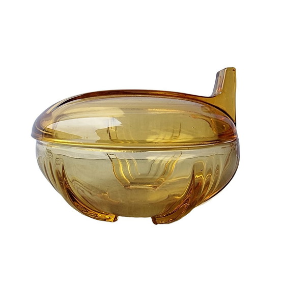 Image 1 of Art Deco Jewelry Bowl Ochre Yellow Pressed Glass Years 50s