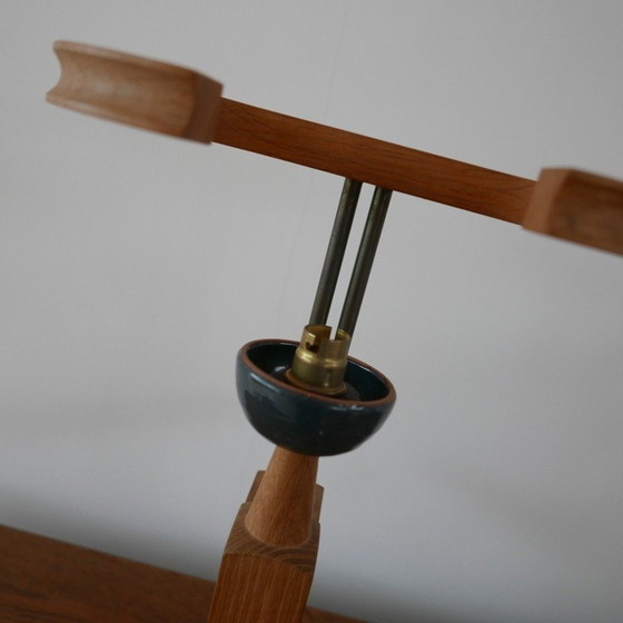 Image 1 of Vintage oak and ceramic table lamps by Guillerme et Chambron, France 1960