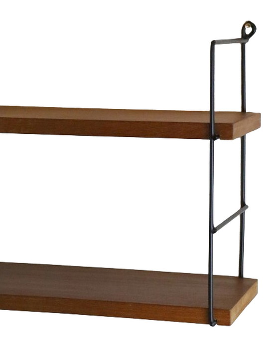 Image 1 of Wall rack with wooden shelves 'Hillegersberg' vintage