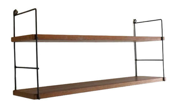 Image 1 of Wall rack with wooden shelves 'Hillegersberg' vintage