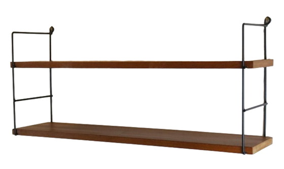 Image 1 of Wall rack with wooden shelves 'Hillegersberg' vintage