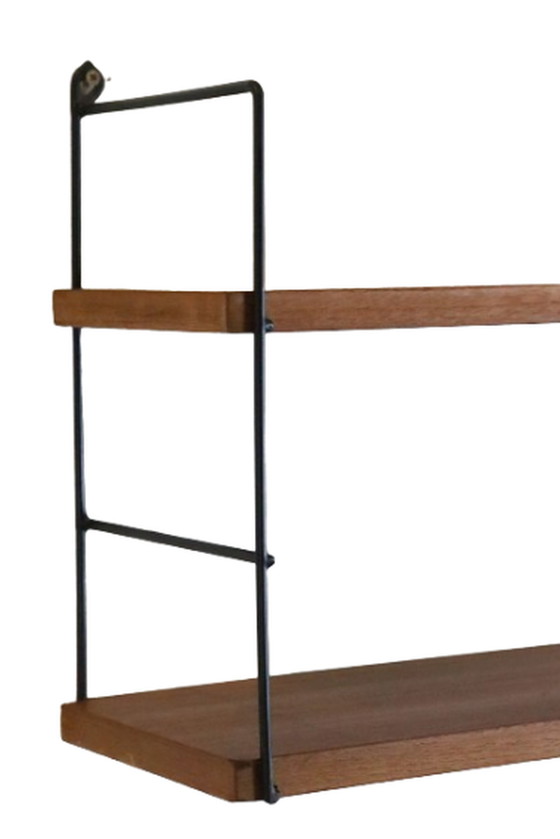 Image 1 of Wall rack with wooden shelves 'Hillegersberg' vintage