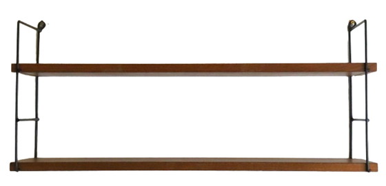 Image 1 of Wall rack with wooden shelves 'Hillegersberg' vintage