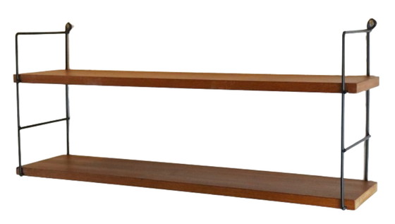 Image 1 of Wall rack with wooden shelves 'Hillegersberg' vintage