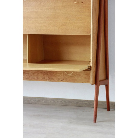 Image 1 of Vintage oak veneer and mahogany bar cabinet by Louis Paolozzi for René Godfrid, France