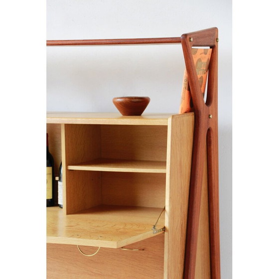 Image 1 of Vintage oak veneer and mahogany bar cabinet by Louis Paolozzi for René Godfrid, France