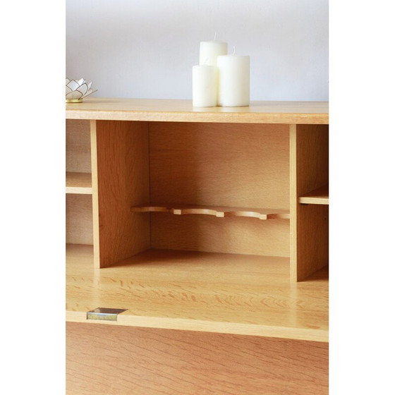 Image 1 of Vintage oak veneer and mahogany bar cabinet by Louis Paolozzi for René Godfrid, France