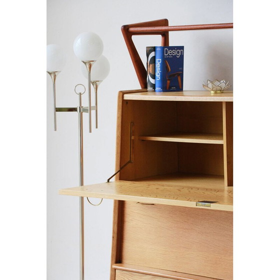 Image 1 of Vintage oak veneer and mahogany bar cabinet by Louis Paolozzi for René Godfrid, France