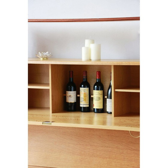 Image 1 of Vintage oak veneer and mahogany bar cabinet by Louis Paolozzi for René Godfrid, France