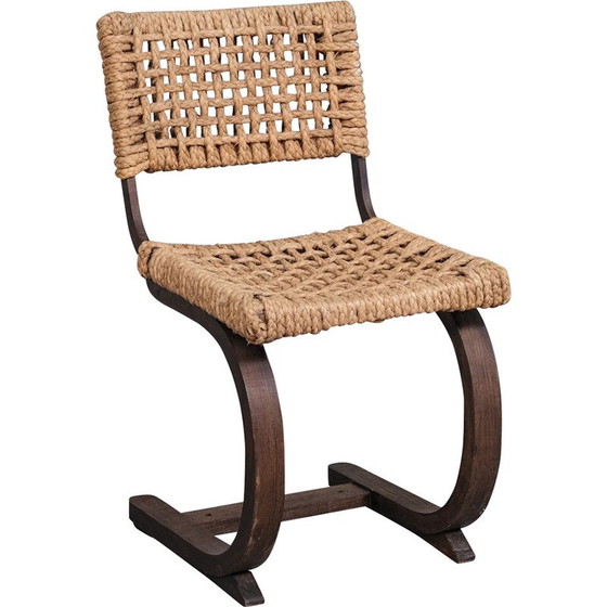 Image 1 of Vintage desk chair in oak and rope by Audoux-Minet, France 1960