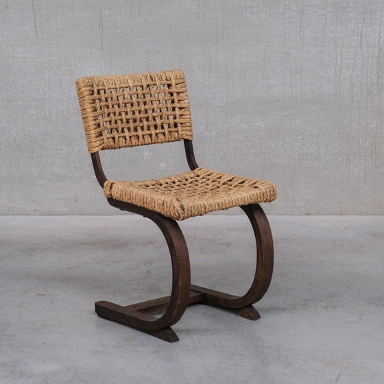 Image 1 of Vintage desk chair in oak and rope by Audoux-Minet, France 1960
