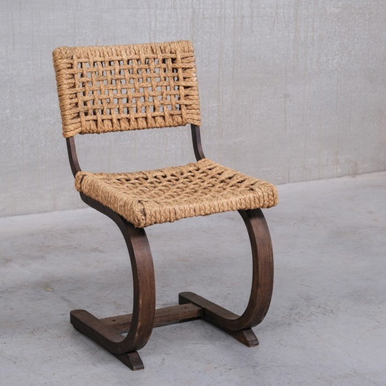 Image 1 of Vintage desk chair in oak and rope by Audoux-Minet, France 1960