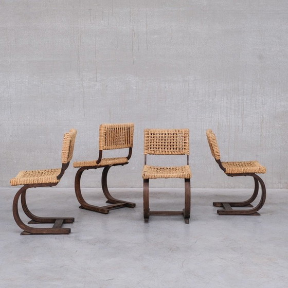 Image 1 of Vintage desk chair in oak and rope by Audoux-Minet, France 1960