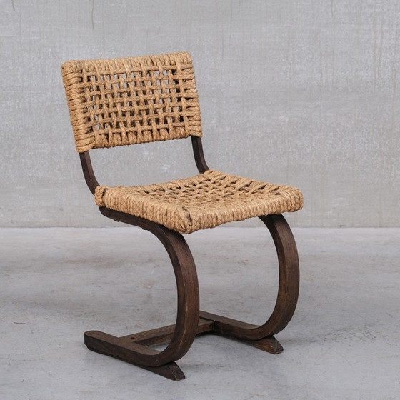 Image 1 of Vintage desk chair in oak and rope by Audoux-Minet, France 1960