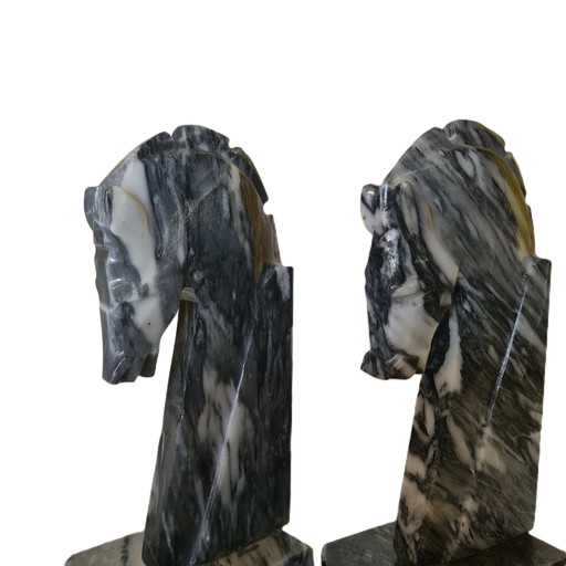 Marble Bookends Horse Head Late 20th Century