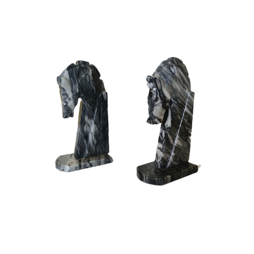 Marble Bookends Horse Head Late 20th Century