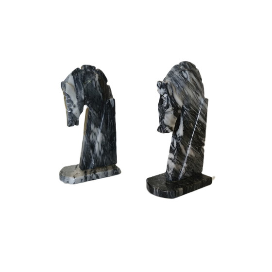 Image 1 of Marble Bookends Horse Head Late 20th Century