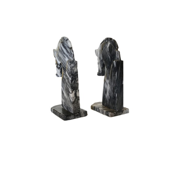 Image 1 of Marble Bookends Horse Head Late 20th Century