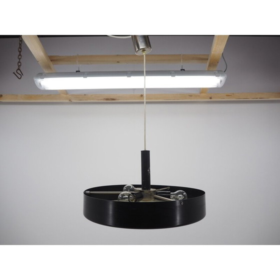Image 1 of Vintage black metal Ufo chandelier, Czechoslovakia 1960