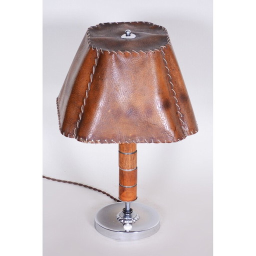 Vintage art deco walnut table lamp, 1920