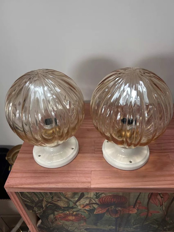 Image 1 of Pair Of Globes Wall Lights