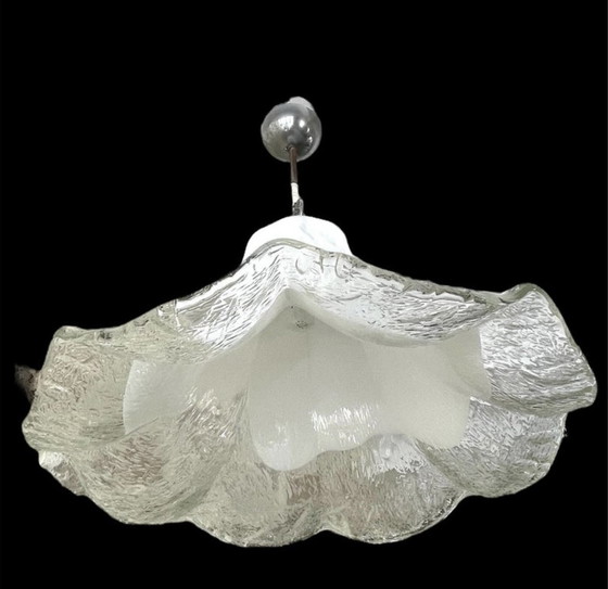 Image 1 of Mazzega Chandelier White Glass Murano Chrome 52 Cm, Italy, 1970