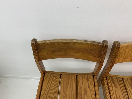 Image 1 of Set Of 6 Pine Wood Dining Chairs , 1970’S