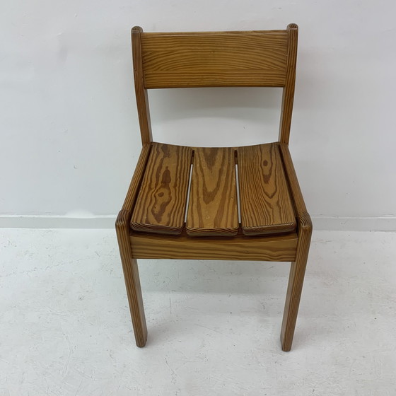 Image 1 of Set Of 6 Pine Wood Dining Chairs , 1970’S