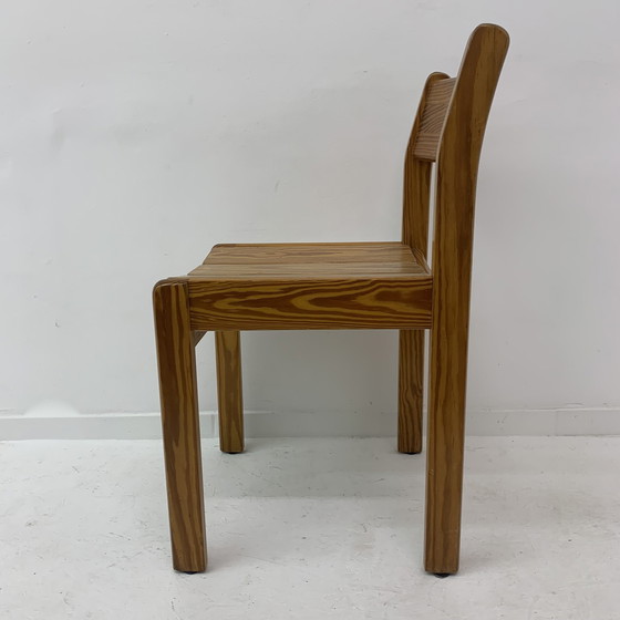 Image 1 of Set Of 6 Pine Wood Dining Chairs , 1970’S