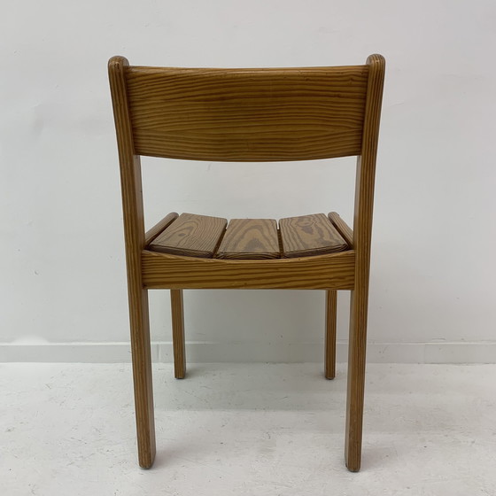 Image 1 of Set Of 6 Pine Wood Dining Chairs , 1970’S