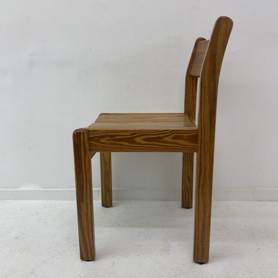 Image 1 of Set Of 6 Pine Wood Dining Chairs , 1970’S