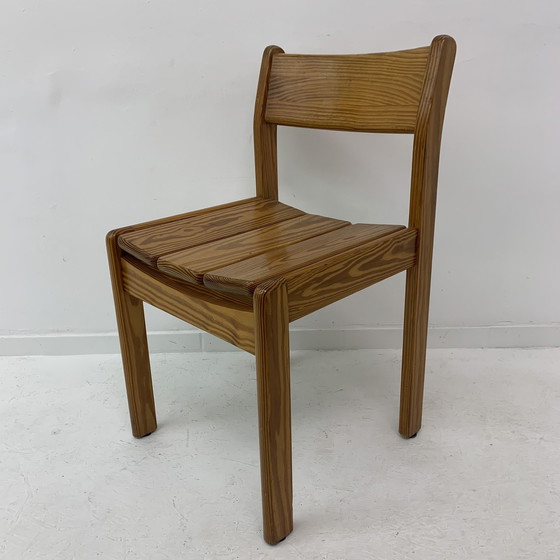 Image 1 of Set Of 6 Pine Wood Dining Chairs , 1970’S