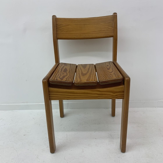 Image 1 of Set Of 6 Pine Wood Dining Chairs , 1970’S