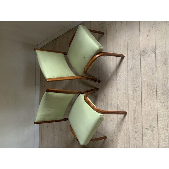 Image 1 of Pair of vintage Steiner chairs in curved ash and imitation leather by Wilhem von Bode for Hugues Steiner, France 1948