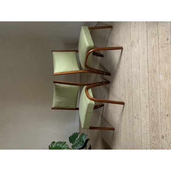 Image 1 of Pair of vintage Steiner chairs in curved ash and imitation leather by Wilhem von Bode for Hugues Steiner, France 1948