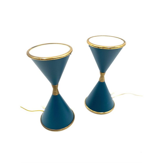 Image 1 of Pair of vintage lacquered brass table lamps "Clessidra" by Angelo Lelii for d'Arredoluce Milan, Italy 1960