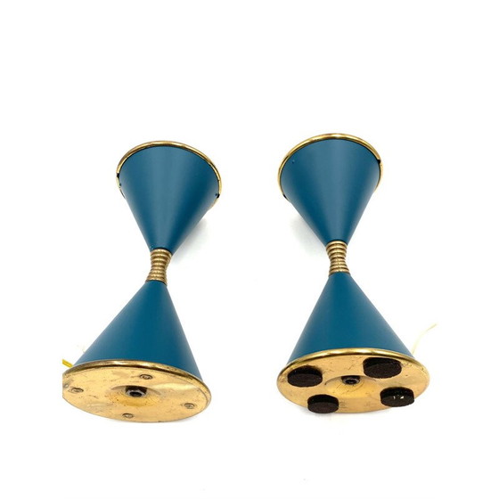 Image 1 of Pair of vintage lacquered brass table lamps "Clessidra" by Angelo Lelii for d'Arredoluce Milan, Italy 1960
