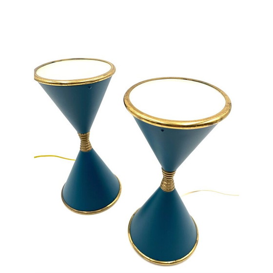 Image 1 of Pair of vintage lacquered brass table lamps "Clessidra" by Angelo Lelii for d'Arredoluce Milan, Italy 1960