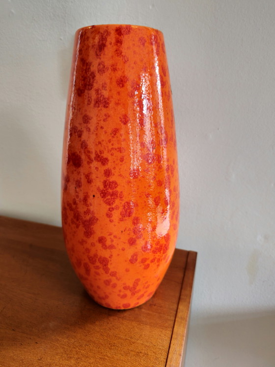 Image 1 of Large Orange Scheurich West Germany Vase