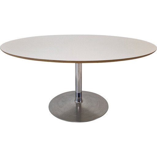 Vintage oval dining table in white wood veneer by Pierre Paulin for Artifort, 1960