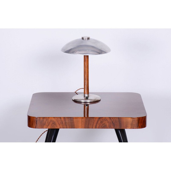 Image 1 of Vintage Art Deco table lamp in chrome steel and wood, Czechoslovakia 1930