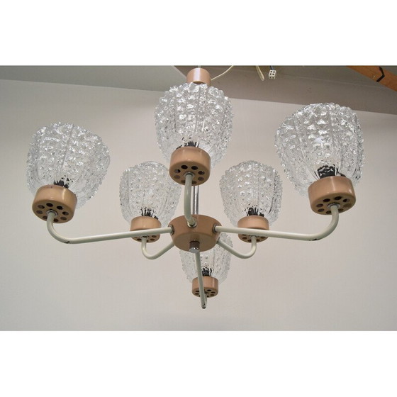Image 1 of Vintage glass and metal chandelier by Jilové u Děčína, Czechoslovakia 1970