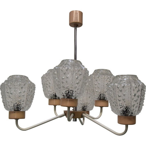 Vintage glass and metal chandelier by Jilové u Děčína, Czechoslovakia 1970