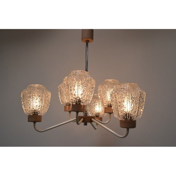 Image 1 of Vintage glass and metal chandelier by Jilové u Děčína, Czechoslovakia 1970